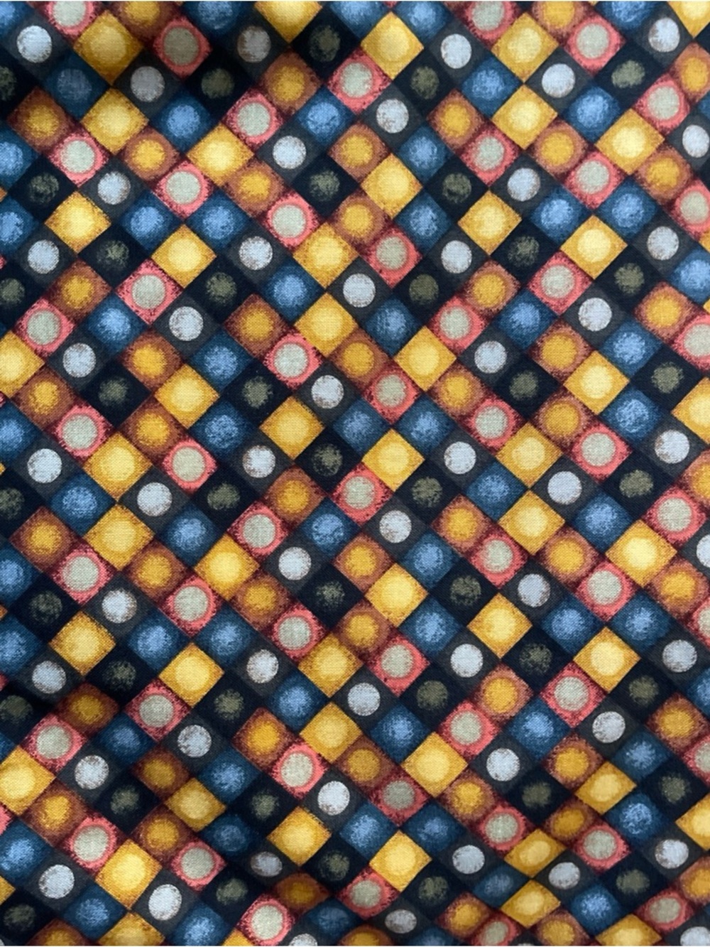 VTG Makower UK 100% Cotton Diamond Circles Fabric 156”x44” 4+ Yards Orange Blue